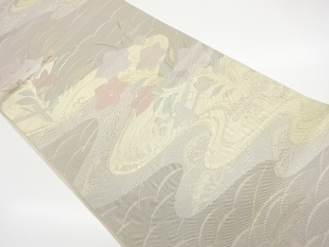 JAPANESE FUKURO OBI FOR SUMMER / WOVEN BALLOON FLOWER